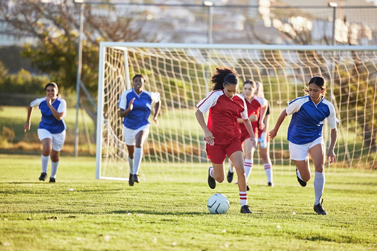 a youth soccer team plays a match