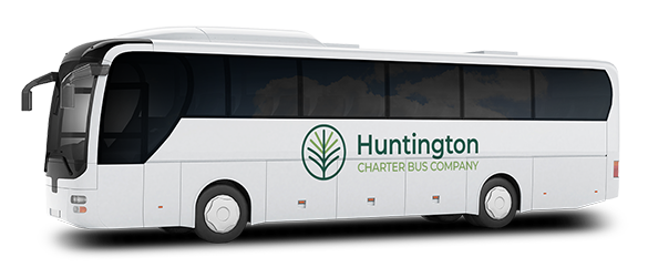 a plain white charter bus with a huntington charter bus logo